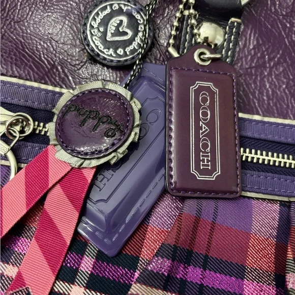 Coach Poppy Tartan Plaid Glam Tote Bag - Picture 2 of 15